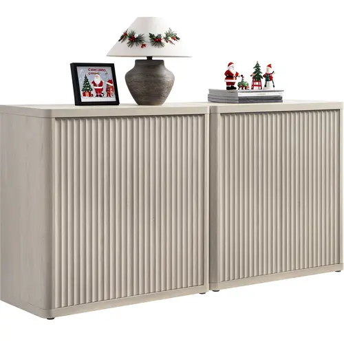 SICOTAS Engineered Wood Freestanding Cupboard Buffet Cabinet - 34.6"x15.4"x34.2" Large Fluted Panel Credenza, Adjustable Side Cabinet, Waterproof Scratch-Proof, Doors & Shelves, Storage Compartments, Living Room Decor Apartment Furniture Media Console