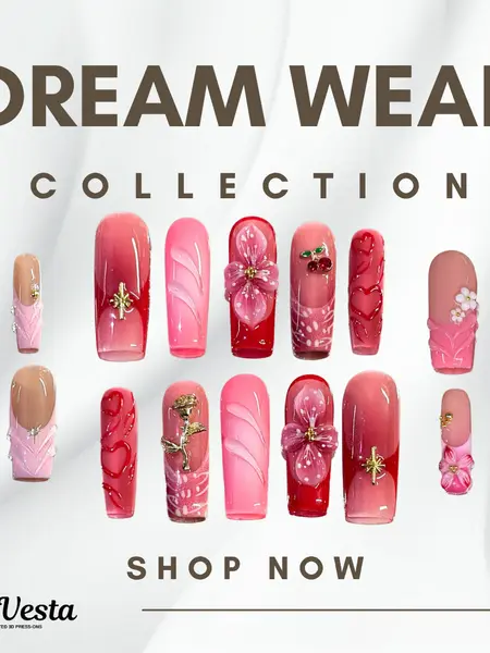 NailVesta DreamWear Collection – 100% Handcrafted 3D Press-On Nails | Reusable, Long-Lasting, Salon-Quality