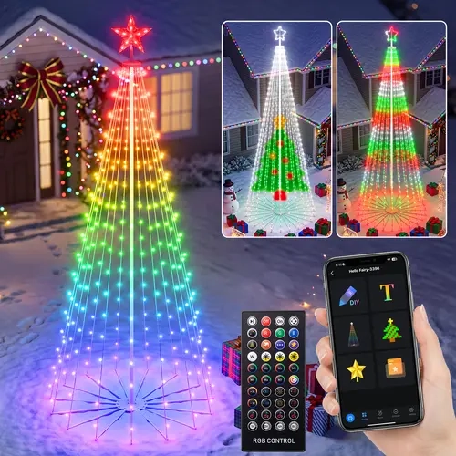 AVATAR CONTROLS 6ft Smart RGB LED Christmas Cone Tree Lights with Star Topper, DIY Mode, Music Sync, Timer, Group Control, Waterproof Outdoor Christmas Holiday Decor