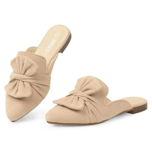 MUSSHOE Women's Pointed Toe Bowknot Slingback Mules - Casual Slip-On Clog Casual Shoes for Women