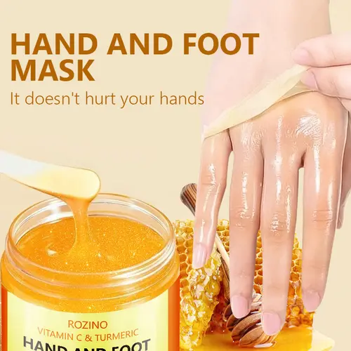 ROZINO VC+Turmeric Hand & Foot Masks for Adults - 50g Plant-Based Peel Treatment with Moisturizer, Hand Cream, Brightening, Dead Skin Removal, Hydrating, Gentle Softening, All-Skin-Care Benefits