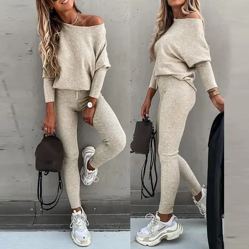 CHICME 2026 Women's 2-Piece Athleisure Longsleeves Set - Pullover Top, Drawstring High-Waisted Pants, Breathable Sweatsuit for Casual Wear, 2 Piece Sets Women