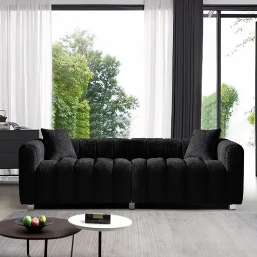 SZLIZCCC 83.4" Luxury Teddy Boucle Fabric Sofa, Modern Tufted 3-Seater Sturdy Solid Wood Frame Couch with 2 Pillows, Comfy Interior Sofas Living Room for Home Decor