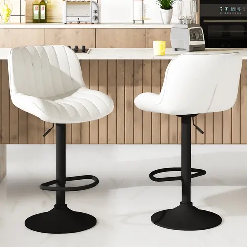 AWQM Modern Bar Stool Set of 2, Adjustable Faux Leather Upholstered Swivel Counter Stools, Counter Height Barstools with Back for Kitchen Island  Design Furniture