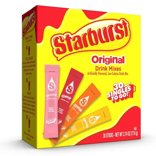 Singles To Go! Starburst Sugar-Free Powdered Beverage Mix - 30ct Stick Packs, Fruity On-The-Go Hydration Mix, 0g Total Carbs, Contains Aspartame