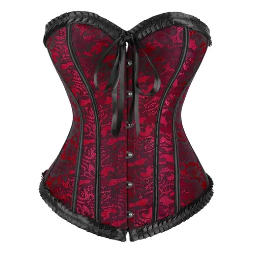 Women's Gothic Black Floral Overbust Corset Top - Zipper Bustier Lingerie, Lace & Mesh Shapewear, Lady's Party Style Elegance, Halloween Cosplay Costume, Fishnet Accent 2805-D1