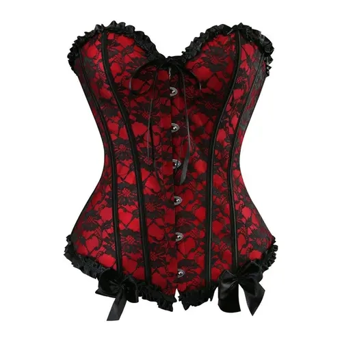 Women's Black Satin Overbust Corset Top - Adjustable Waist Cincher Shapewear Underwear, Floral Lace Trim, Ruched Bodysuit, Gothic Halloween Costume Party Tops for Women (815-D1), Women's Halloween