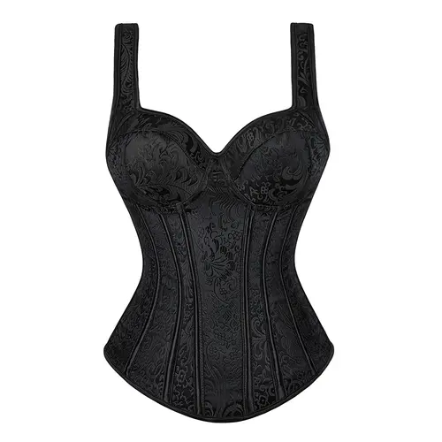 Women's Gothic Mardi Gras Jacquard Overbust Corset Top - Strappy Bustier Post Surgery Bodysuit, Vintage Bonded Shapewear Bodice, Christmas Halloween Costume, Alt Women's Underwear (1569-D1)
