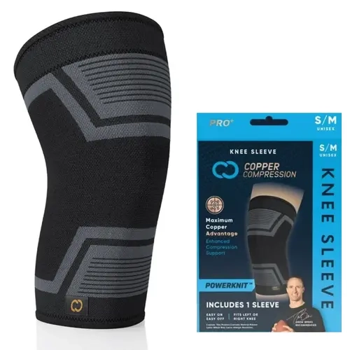 CC COPPER COMPRESSION PowerKnit Knee Sleeve - Low Profile, Slim Fit, Easy to Layer, Snug Wrap Knee Supporter for Active Men & Women, Black Sports & Outdoor Sleeve for Hooping, Gym Runs