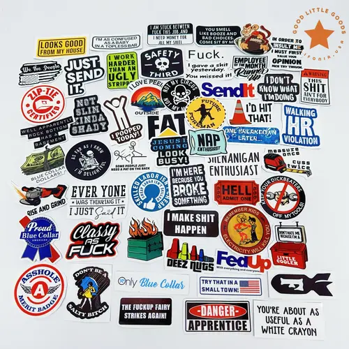 GoodLittleGoods 2Set of 100 Funny Hard Hat Sticker Packs - Durable Waterproof Vinyl Stickers for Toolboxes Welding Hoods & More 24 50 or 100 Pcs American Made Quality Stickers