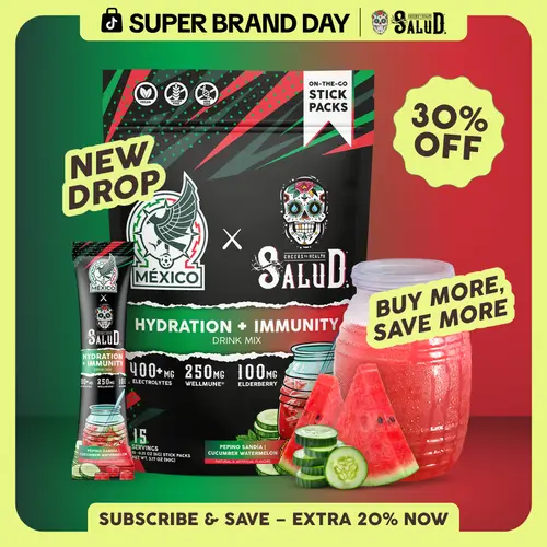Salud 2-in-1 [Hydration + Immunity] Electrolytes, Immune Support, Dairy & Soy Free - 400mg Electrolytes, 250mg Wellmune, 100mg Elderberry - Healthcare, Vitamin (15 Servings), Coconut, Sugar, Daily Health Bundle, Essential Minerals Supp