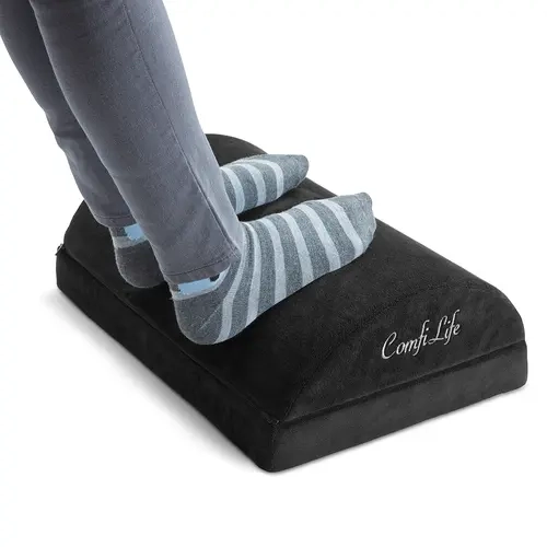 ComfiLife Ergonomic Rectangular Under-Desk Footrest - High Density Memory Foam Rocker, Adjustable Height, Anti-Slip Bottom, Machine-Washable Cover, Knee Support, Eases Pain and Tension, Modern Office Furniture Accessory for Adults (One Size)