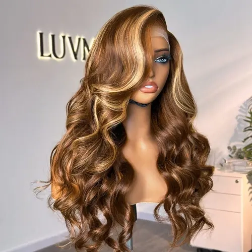 【LIVE】Honey Blonde Highlight Bouncy Loose Body Wave Glueless 13x4 Frontal Lace Wig 100% Human Hair