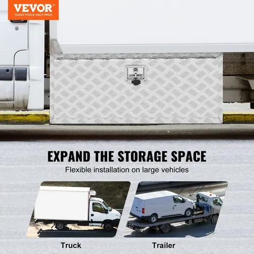 VEVOR Heavy Duty Aluminum Alloy Diamond Plate Underbody Truck Box, 36x14x16" Organiser with Lock + Keys, T-Handle Latch, Rubber Seal Keeps Gear Dry on Trips, DIY Install-Ready Storage Space for Pickup & Trailer