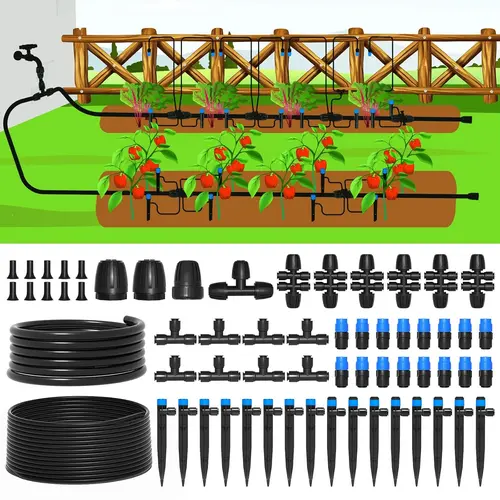 MIXC 230FT Quick Connector Automatic Drip Irrigation Kit, Garden Watering System with 1/4'' Tubing, Drippers Quick Hose Connect, Emitters, Adjustable Nozzles, Spray Nozzles for Lawn Raised Bed