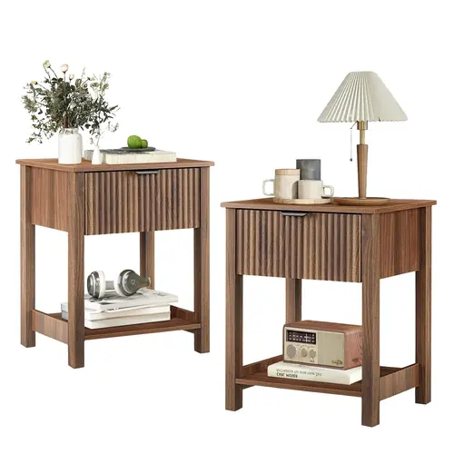 Giratree 2 Pcs Nightstand, Side Table with Drawer Modern End Table with Storage Accent Bedside Farmhouse Tables Accent Table for Living Room, Bedroom and Small Space