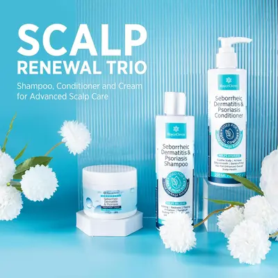 Roycederm Seborrheic Dermatitis & Folliculitis Treatment, 3-Piece Herbal Hair Care Set with Shampoo, Conditioner & Cream for Scalp Relief & Anti-Dandruff