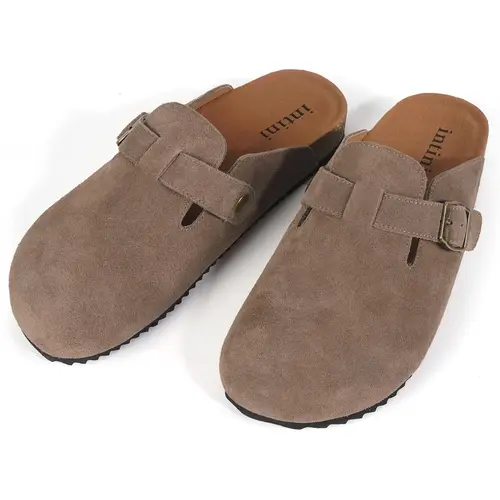 Intini Men's Women's Potato Shoes, Women's & Men's Suede Clogs, Adjustable Buckle, Cork Footbed, Arch Support, Faux Fur Lining, Mens Leather Mules, Cork Footbed Sandals, Breathable Lightweight Clogs, Walking Shoes, Casual Shoes Clogs, Black Footwear