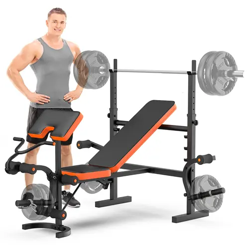 Bearbro 660lb 6-in-1 Adjustable Weight Bench with Multi-Purpose Workout Bench Set With Barbel Rack and Leg Developer for Home Gym Full Body Function Strength Training，Barbell Rack can support up to 990 pounds，dealsforyoudays