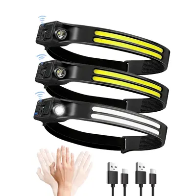 LED Headlamp Rechargeable, 230° COB Super Bright Head Lights for Forehead, Hard hat Light for Adults, USB C Headband Flashlight for Work,Hunting,Fishing,Hiking, Camping Essentials Gear
