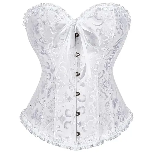 Women's Plus Size Vintage Floral Overbust Boned Corset Top - Adjustable Lace-Up V-Neck Shapewear for Gothic Party, Halloween Costume, Birthday Events 819AJ D2 Slim Waist