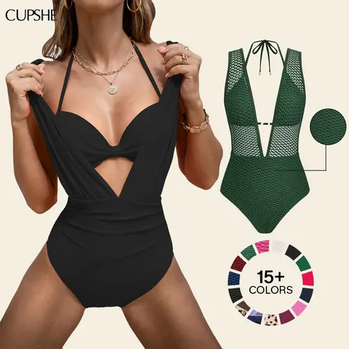 CUPSHE Deep V Neck One-Piece Swimsuit Set swimwear - Hidden Underwire Support & Tummy Control Sculpting Bathing Suit | Luxury Slimming Beachwear Bathing suit 2026 #DealsForYouDays