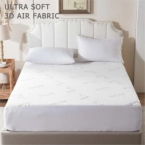SummerWins【BEDLORE】Dark Bamboo Leaf Waterproof Fitted Sheet, Soft Breathable & Dust-Resistant Fabric with Deep Pocket Fit for 6–18 Inch Mattresses Bedsheet Silky Bedding
