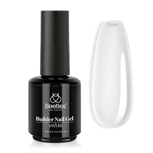 Beetles 7-in-1 Durable Builder Polish Bottle - Alcohol-Infused Nail Care Strengthener, Polygel Extension Hard Gel with Brush, LED/UV Light Compatible, for DIY Nails at Home, Gel X at Home, Holiday Gift
