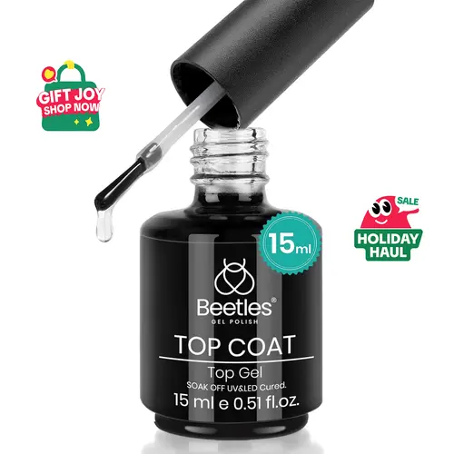 Beetles No Wipe UV Gel Top Coat - Acrylic Nails Compatible, Hard & Gloss Cover, Easy Remove Base & Top Coat Product, Long-Lasting Shine, Soak-Off Beauty Item (Requires Nail Lamp)