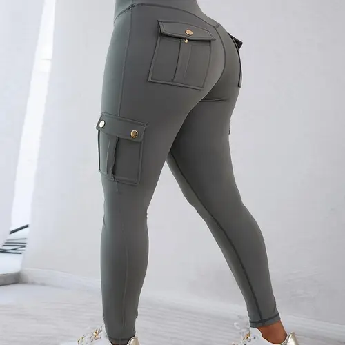 CHICME Women's High Waisted Yoga Leggings - Butt Lifting, Tummy Control, Flap Pockets Cargo Leggings for Fitness Gym Clothes, Form Fitting Activewear for Gym Workouts