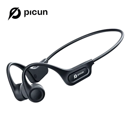 Picun T1 Bone Conduction Wireless Headphone - Black Plastic Fitness Earbuds, Bluetooth 5.3, IPX7 Waterproof, 3D Sound, Electronic Noise Cancelling, Lightweight Comfortable, USB Charging, Batteries Included, Box Packaged for Running, PC & Mobile Compatible