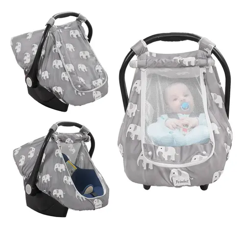 Primlect Baby Car Seat Cover - Lightweight, Soft Breathable Windproof Waterproof Portable Foldable Baby Item with Zipper Large Mesh Peekaboo Window, Stretchy Kick-Proof Canopy, Elastic Band Attachment, Anti-Rollover, Universal Fit for Travel & Newborns