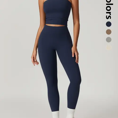 Women's Solid Crop Tube Top & High Waist Leggings Sportswear Set, Fitness Outfits, Gym Yoga Outfit, Workout Clothing Set for Women, Comfortable, Workout Summer Clothes