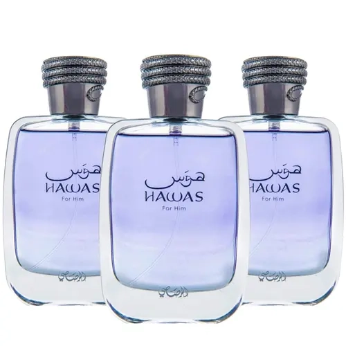 Hawas for Him Eau de Parfum Spray 100ml (3.4 oz) by Rasasi (Pack of 3) – Fresh Aquatic Men’s Perfume