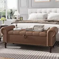 Apicizon Greenish Spring 60" Queen Size Storage Ottoman Bench, Mid Century Upholstered Bench with Tufted Button, End of Bed Storage Chest for Bedroom Living Room Entryway