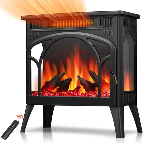 R.W.FLAME 25-in Electric Fireplace Heater - 12 Flame Colors, Freestanding Infrared Stove, 500W/1500W, 5100BTU, 3D Flame Realism, 37db Quiet Heat, Adjustable Brightness/Heating Mode, Overheat Guard, Remote, Sleep Timer, ETL Certified