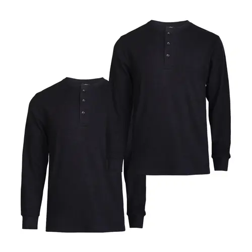 Men's Classic 2-Pack Thermal Henley Tops, Cotton Waffle-Knit Long Sleeve Pullover, Breathable Casual Knitwear for Regular & Big & Tall (S-3XL) - Men's Clothing