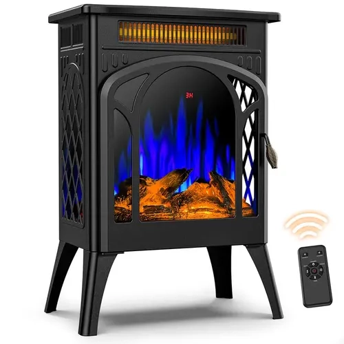 R.W.FLAME Electric Fireplaces, 1500W Infrared Electric Stove Heater, Efficient Heating, 3D Realistic Flame, Remote Control, 8H Timer, Freestanding Stove for Living Room Bedroom Indoor Use, 5100 BTU