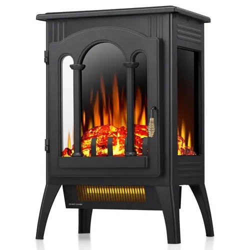 R.W.FLAME 20-in Width Freestanding Infrared Electric Fireplace Heater Stove, 1000W/1500W Power, 3D Realistic Flame Effects, Adjustable Brightness, Adjustable Heating Temperature, 11.5"d x 16.4"w x 22.5"h, Safety Design