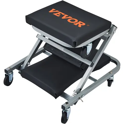 VEVOR 36-in Foldable Z Garage Creeper Seat Rolling Stool - Car Repair Tools, 2-in-1 Design, Convertible from Creeper to Stool, Adjustable Ergonomic, Oilproof Vinyl, 360° Smooth Steer, 3-in Tight Access, Steel Frame for Auto Mechanics
