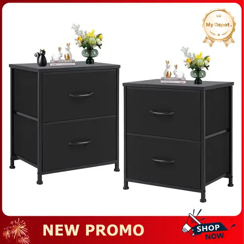 [Deal] Small Nightstand with 2 Storage Drawers, 20" Height Small End Table, Wooden Top Fabric Cabinet Dresser for Bedroom, Closet, College Dorm