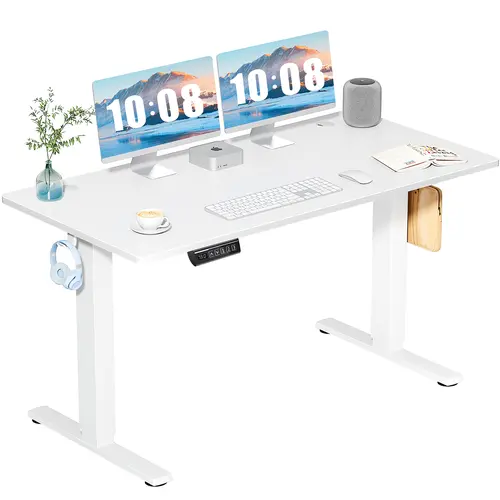 Sweetcrispy Sturdy Adjustable Electric Sit-Stand Office & Gaming Desk - 2 Joined Tabletops, Modern Ergonomic Commercial Furniture, Advanced Technology Home Workstation, EPA & CARB Standards Dual Monitor Ready