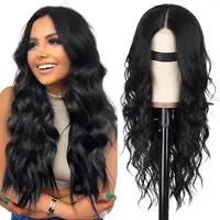 AISI HAIR Women's 26-Inch Long Wavy Middle Part Synthetic Lace Wig - Adjustable, Glueless Frontal, Heat Resistant, Natural Looking, 260g Full Machine Wig, Bob Style for Daily Wear & Wedding