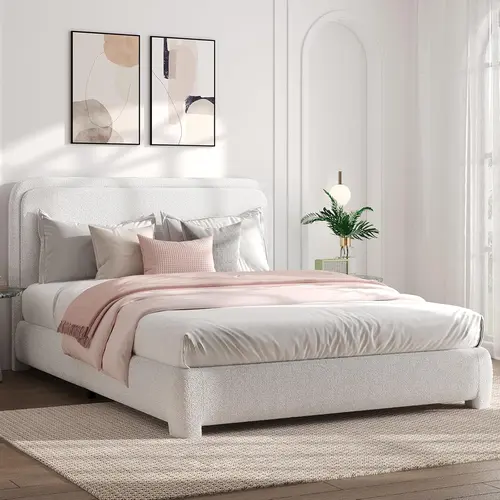 [Summerwins] HOMBCK Bed Frame, No Mattress, Boucle Upholstered Platform Bed Frame, Modern, Rounded Corners, Noise Free, Easy Assembly #summer garden,fathers day gift ideas