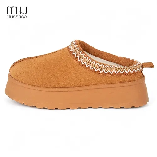 MUSSHOE Women’s Casual Chic Faux-Fur Platform Clogs - Shoes for Women with Slip-on in Seconds, Fuzzy Suede Ankle Slides, Embroidered Trim, Rubber Sole Grip, Indoor Outdoor Slippers