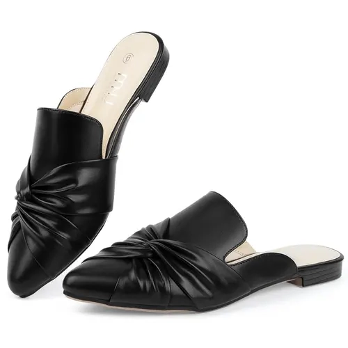 MUSSHOE Women's Pointed Bow Strappy Casual Knot Mules - Comfy Easy-Wear Flats for Daily Use, Bow Strappy Mules
