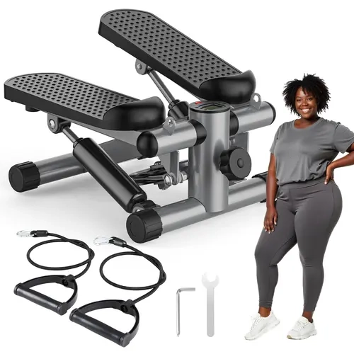 【Deal】SweetFurniture Compact Steel Alloy Mini Stepper for Exercise - Stepping Machine with Resistance Bands, Twist Function, Adjustable Height, Quiet Operation, 300lbs Capacity, Fitness Support Foot Exerciser Steppers for Home Gym