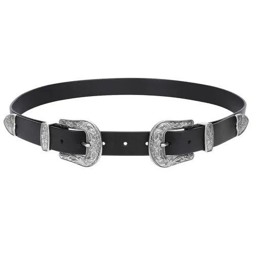 JASGOOD Women Leather Belts Ladies Vintage Western Design Black Waist Belt for Pants Dresses Boho Leaf cowgirl belt