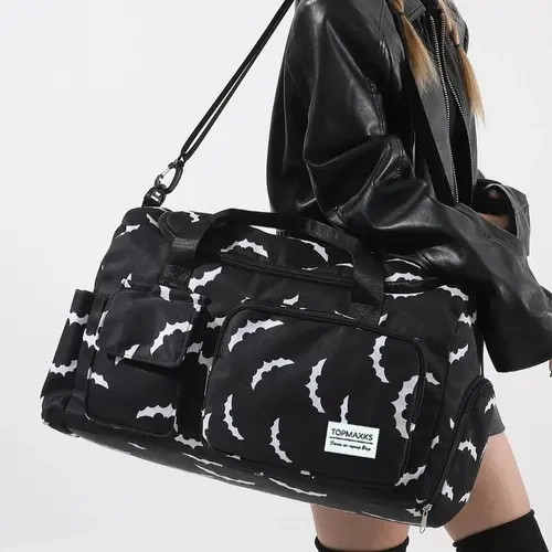 Women's Bat Pattern Tote Bag, Large Capacity Travel Bag with Wet Pocket & Shoe Compartment, Sporty Pocket Design, Lightweight Carry on Luggage Bag for Gym, Yoga, Sports, Training, Workout Bag