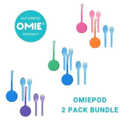 OmiePod 2-Pack, Two Reusable Fork and Spoon Sets with Silicone Pods - TTS